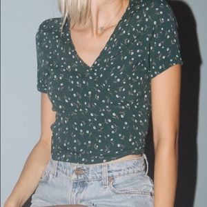 Brandy Melville Green Floral Tie Top Size M